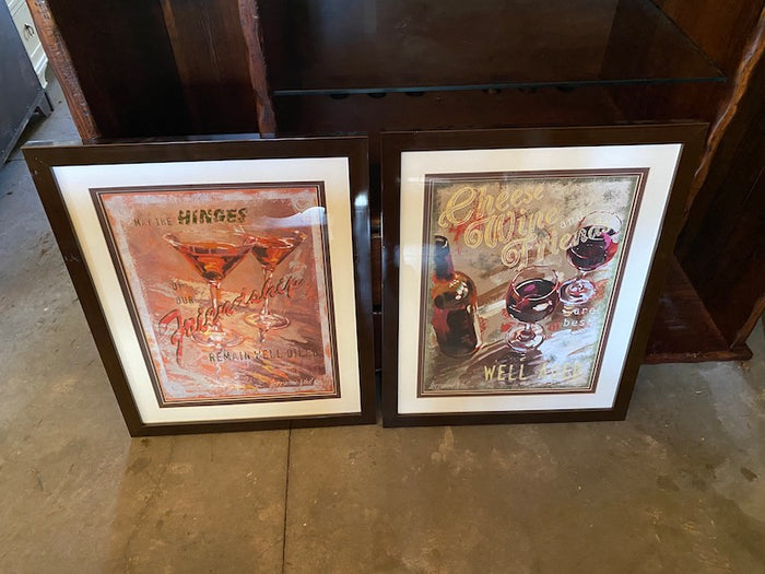 Lorraine Vail "Martini Glass" & "Cheese and Wine" Framed Prints