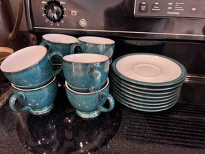 8 Denby Blue Cups & Saucers