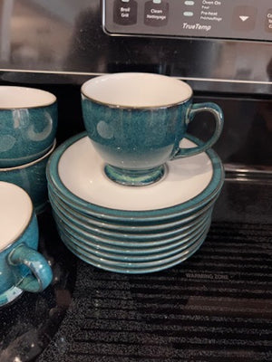 8 Denby Blue Cups & Saucers