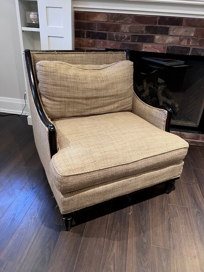 Beige Upholstered, Black Frame Oversized Armchair