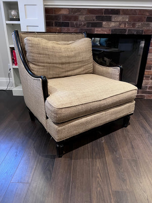 Beige Upholstered, Black Frame Oversized Armchair