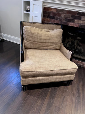 Beige Upholstered, Black Frame Oversized Armchair