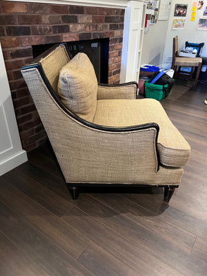 Beige Upholstered, Black Frame Oversized Armchair