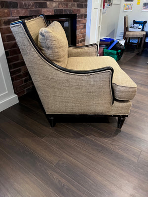 Beige Upholstered, Black Frame Oversized Armchair