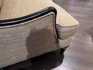 Beige Upholstered, Black Frame Oversized Armchair