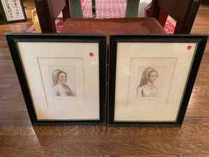 2 Antique Portrait Print-THE LADY AUDLEY- by Holbein-Cheesman-1828