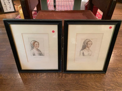 2 Antique Portrait Print-THE LADY AUDLEY- by Holbein-Cheesman-1828