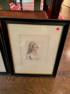 2 Antique Portrait Print-THE LADY AUDLEY- by Holbein-Cheesman-1828