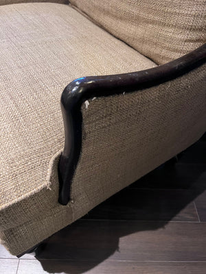 Beige Upholstered, Black Frame Oversized Armchair