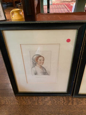 2 Antique Portrait Print-THE LADY AUDLEY- by Holbein-Cheesman-1828