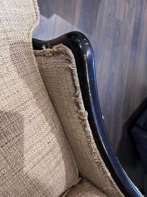 Beige Upholstered, Black Frame Oversized Armchair