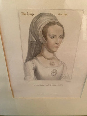 2 Antique Portrait Print-THE LADY AUDLEY- by Holbein-Cheesman-1828