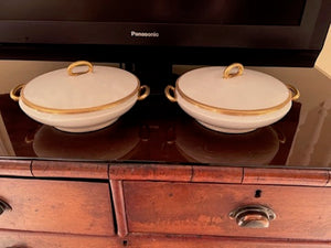 2 Limoges Gold & White Covered Dishes