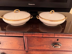 2 Limoges Gold & White Covered Dishes
