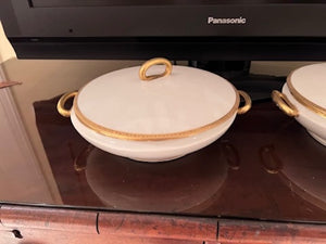 2 Limoges Gold & White Covered Dishes