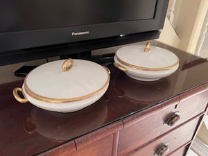 2 Limoges Gold & White Covered Dishes