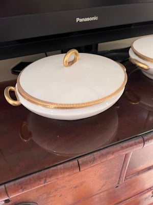 2 Limoges Gold & White Covered Dishes