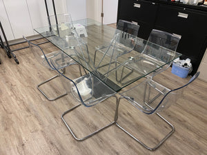 Modern Glass Dining Table + 6 "Tobias" IKEA Chairs