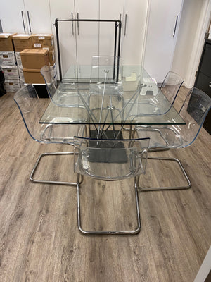 Modern Glass Dining Table + 6 "Tobias" IKEA Chairs