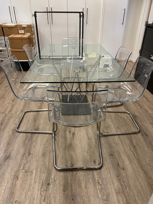 Modern Glass Dining Table + 6 "Tobias" IKEA Chairs