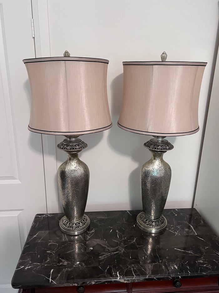 Pair of Tall Silver Table Lamps