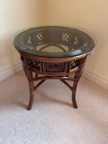 Vintage Bamboo Rattan Glass Top Side Table