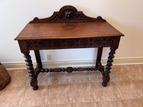 Antique Oak Wood Barley Twist Console Table