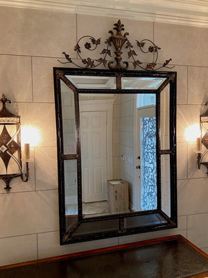 Ornate Solid Marginal Wall Mirror, Gold Metal Accents