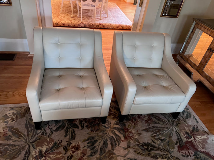 Pair of Cream Leather Armchairs