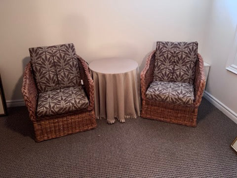 Pair of Wicker Armchairs with Cushions