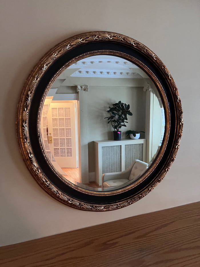 Round Mirror Gold Leaf Frame with Black Panel