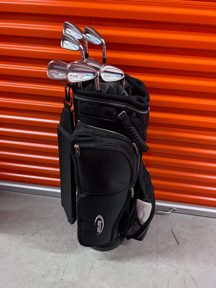 Ping i Series E1 Irons, 3-PW, UW, Right Hand, AWT 2.0 Steel Shaft, Regular + Burton Golf Bag