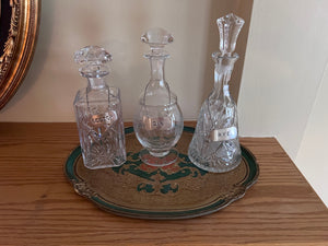 3 Crystal Decanters on Florentine Tray