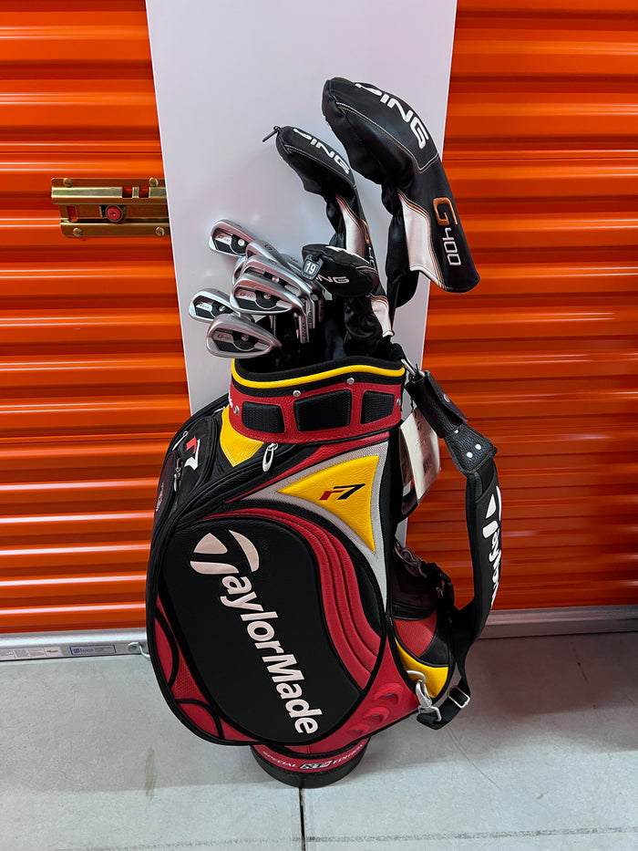 Ping G400 Irons 4-PW, UW-  Driver 10°, SFT 3 Wood 16°, 3 Hybrid 19°, Right Hand, Steel Shaft, Regular Flex + Taylormade R7 Bag