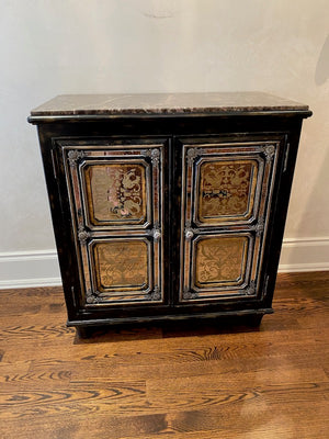 Black Marble Top Cabinet, Ornate Mirror Panelled Front