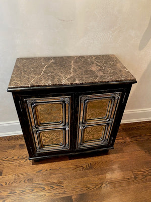 Black Marble Top Cabinet, Ornate Mirror Panelled Front