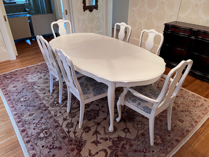 Refinished White Dining Table + 6 Chairs