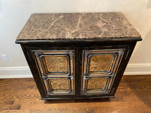 Black Marble Top Cabinet, Ornate Mirror Panelled Front