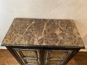 Black Marble Top Cabinet, Ornate Mirror Panelled Front