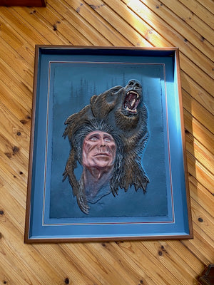 Native Man & Bear Raised Wall Art