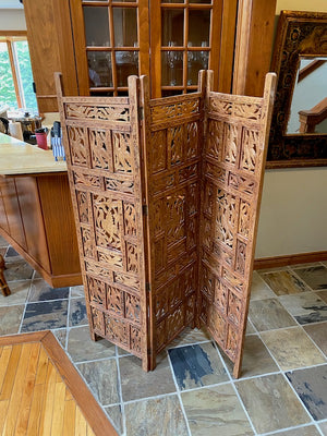 Wood Carved 3 Panel Screen