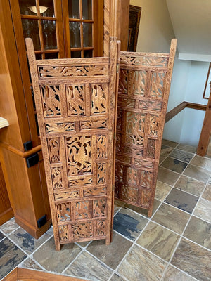 Wood Carved 3 Panel Screen