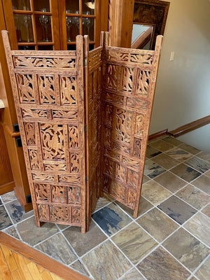 Wood Carved 3 Panel Screen