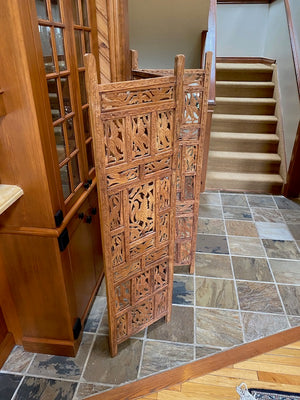 Wood Carved 3 Panel Screen