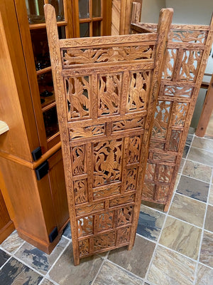 Wood Carved 3 Panel Screen