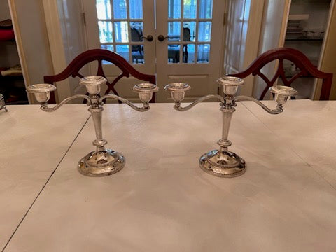2 Silver Plated on Zinc Alloy 3-Light Candelabras