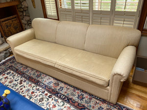 Vintage Beige Upholstered Sofa + 2 Ottomans/Footstools