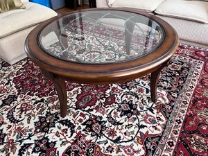 Round Wood and Glass Coffee Table- Made in Indonesia