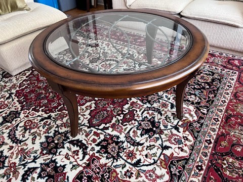 Round Wood and Glass Coffee Table- Made in Indonesia