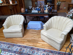 2 Vintage Beige Upholstered Armchairs